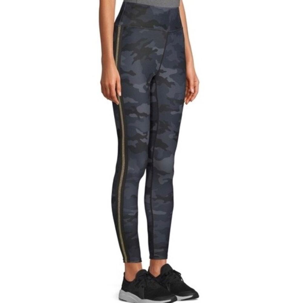 Avia High Waist Leggings Activewear Pants Cammo Metallic Stripe Navy Gray S